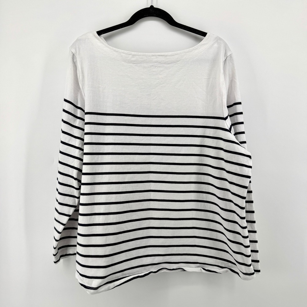 Talbots Plus Women's Size 3X Striped Cotton Boat Neck Top Gold‎ Knot Buttons - Picture 7 of 9